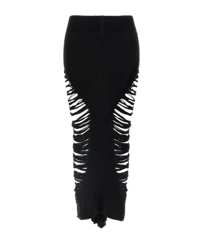 Rick Owens Long Skirt With Cut-out Design And Distressed Effect In Black