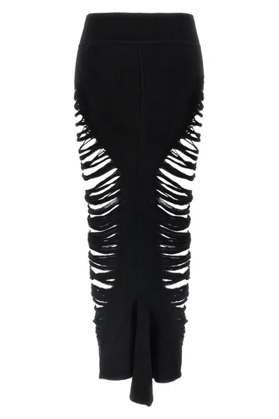 Rick Owens Long Skirt With Cut-out Design And Distressed Effect In Black