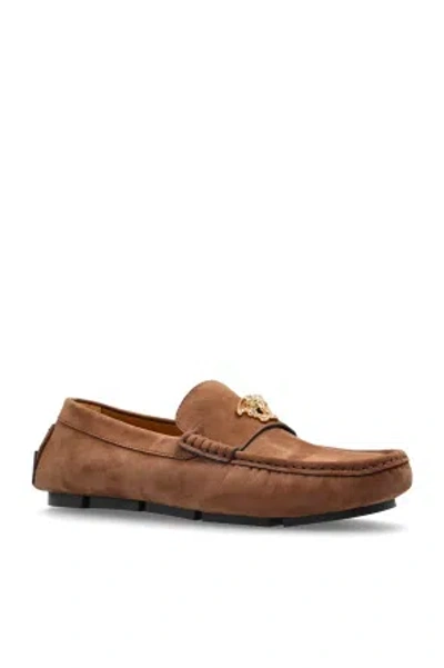 Versace Medusa Leather Loafers In Brown