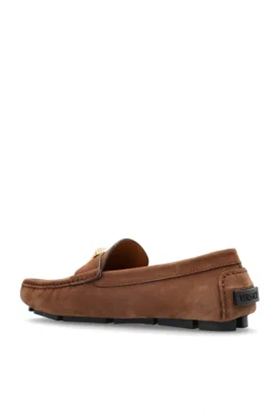 Versace Medusa Leather Loafers In Brown