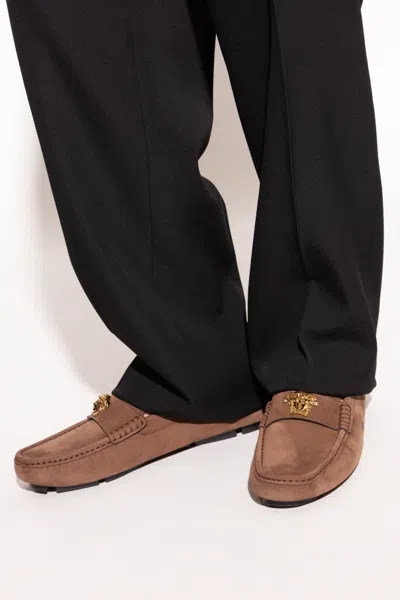 Versace Medusa Leather Loafers In Brown