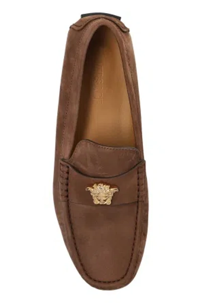 Versace Medusa Leather Loafers In Brown