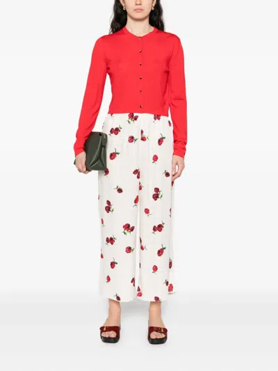 Khaite Raspberry Floral Print Wide-leg Cupro Pants In White
