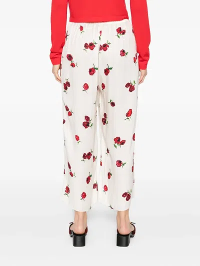 Khaite Raspberry Floral Print Wide-leg Cupro Pants In White