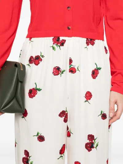 Khaite Raspberry Floral Print Wide-leg Cupro Pants In White