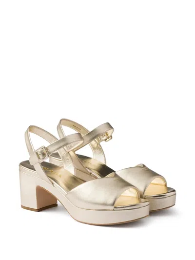 Prada Metallic Leather Platform Sandals In Gold