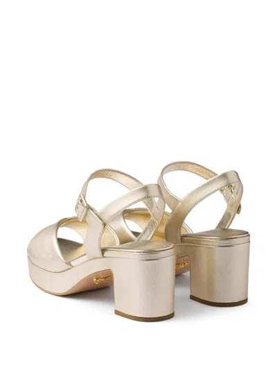 Prada Metallic Leather Platform Sandals In Gold