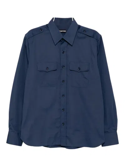 Tom Ford Cotton And Silk-blend Poplin Shirt In Blue