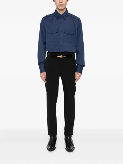 Tom Ford Cotton And Silk-blend Poplin Shirt In Blue