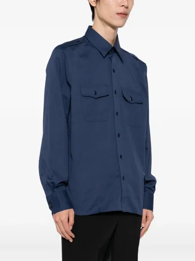 Tom Ford Cotton And Silk-blend Poplin Shirt In Blue