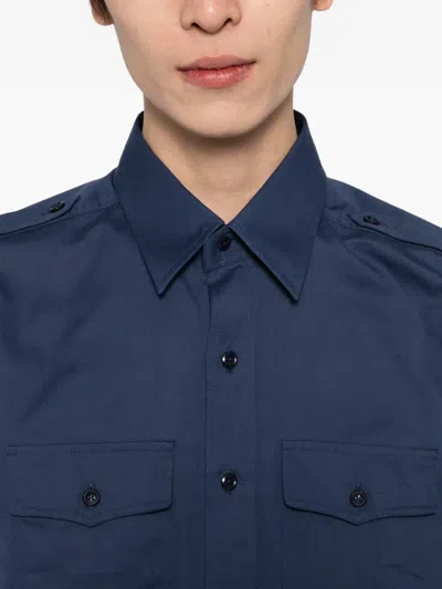 Tom Ford Cotton And Silk-blend Poplin Shirt In Blue
