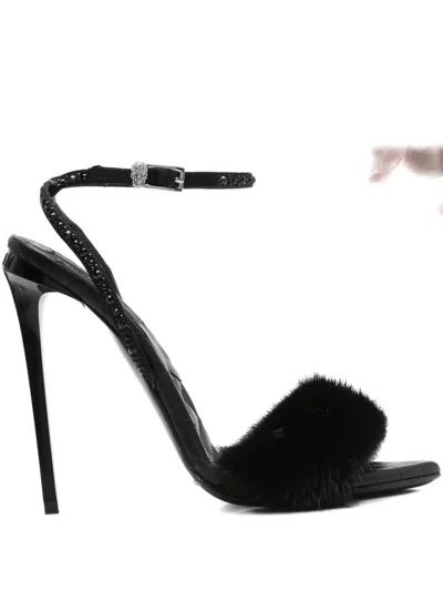 Philipp Plein Crystal-embellished Fur Sandals In Black