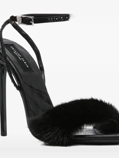 Philipp Plein Crystal-embellished Fur Sandals In Black