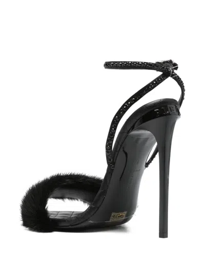 Philipp Plein Crystal-embellished Fur Sandals In Black