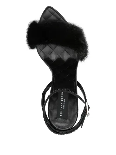 Philipp Plein Crystal-embellished Fur Sandals In Black