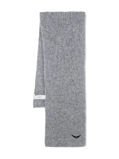 Zadig & Voltaire Ribbed Knit Scarf In Gray
