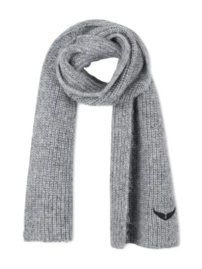 Zadig & Voltaire Ribbed Knit Scarf In Gray