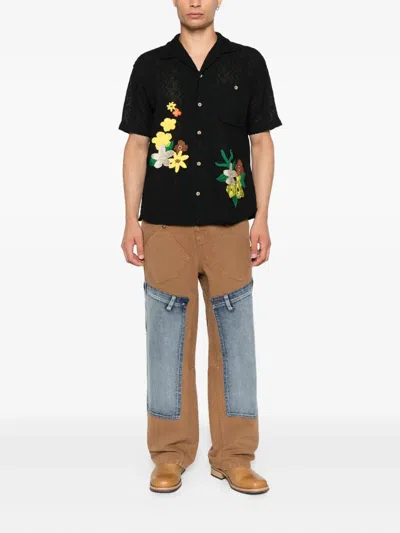 花卉刺绣开襟领衬衫