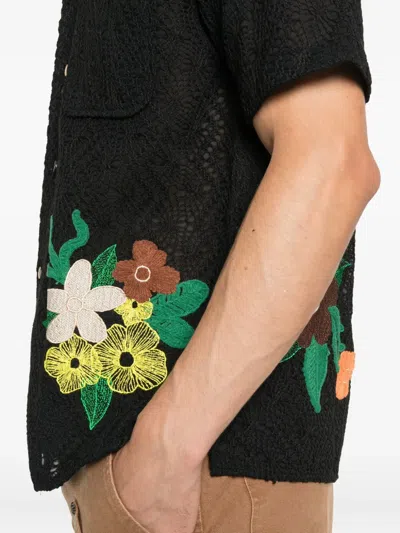 花卉刺绣开襟领衬衫