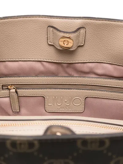 Liu •jo Textured Brown Shoulder Bag With Monogram Pattern In Black