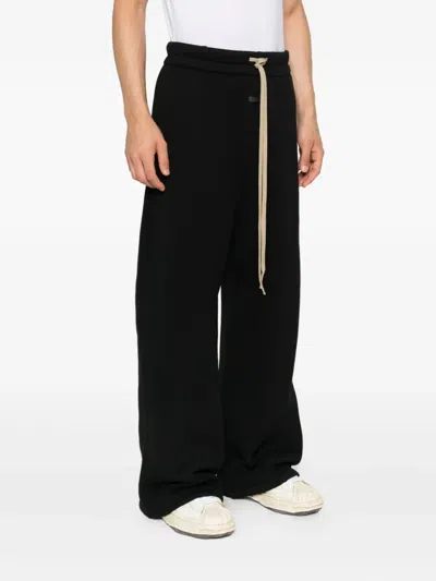 Fear Of God Black Pants With Elastic Drawstring And Wide Leg In Cotton Blend Man In Black