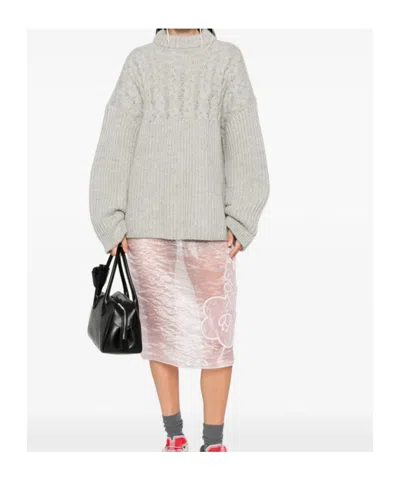 Cecilie Bahnsen Cable-knit Crew-neck Sweater In Gray