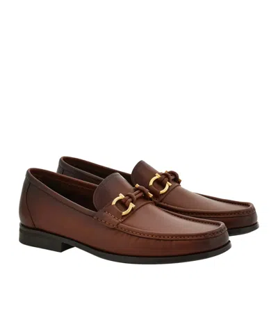 Ferragamo Alain Leather Loafers Gold-tone Hardware Round Toe In Brown