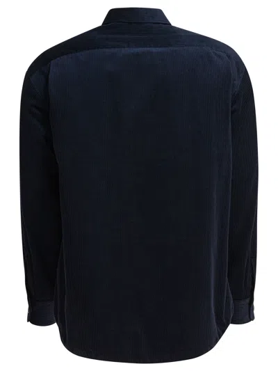Prada Men's Cashmere And Cotton Corduroy Snap-front Overshirt In Blue