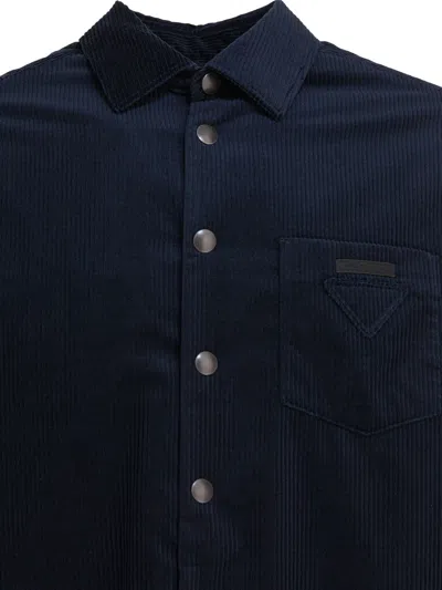 Prada Men's Cashmere And Cotton Corduroy Snap-front Overshirt In Blue