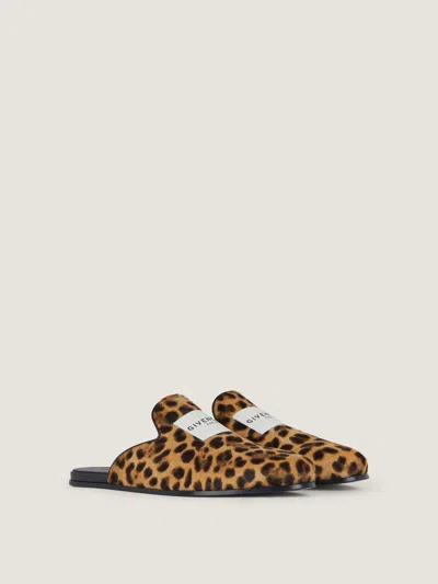 Givenchy Label Flat Mules In Leather With Leopard Print In Multi