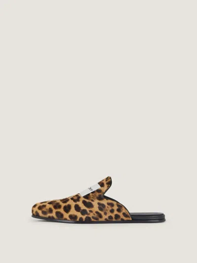 Givenchy Label Flat Mules In Leather With Leopard Print In Multi