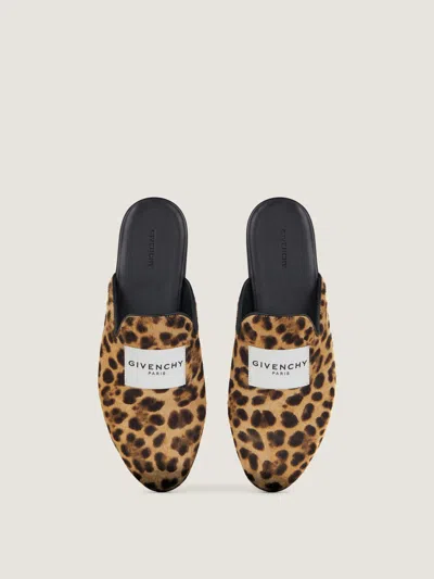 Givenchy Label Flat Mules In Leather With Leopard Print In Multi