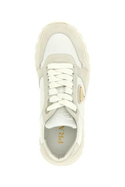 Prada Re-nylon And Suede Leather Sneakers In White