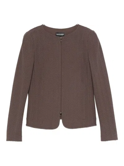 Emporio Armani Chevron Pattern Tailored Fit Blazer Jacket In Brown