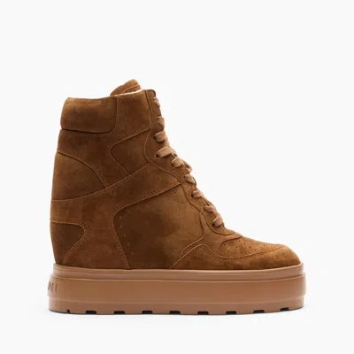 Casadei 80mm Lace-up Wedge-heel Sneakers In Brown