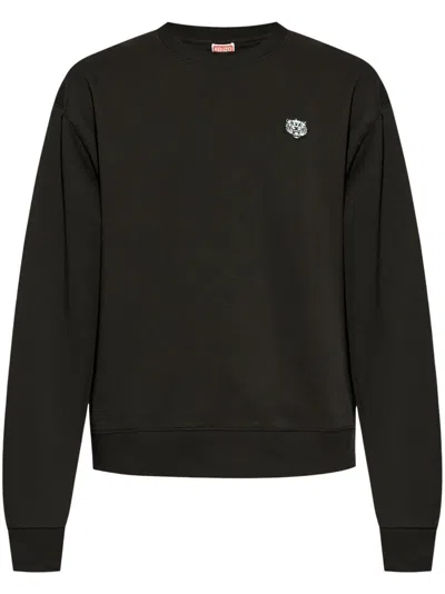 Kenzo Wild Tiger Crew Neck Sweatshirt Ribbed Cuffs Hem In Black