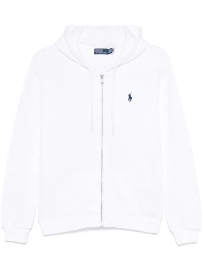 Polo Ralph Lauren Zip-up White Sweater With Classic Hood And Front Pocket In White