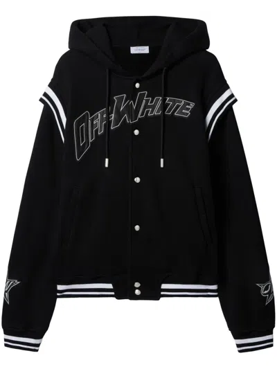 Off-white Black Varsity Sweatshirt With Press-stud Fastening And Bold Lettering In Black