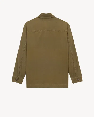 Saint Laurent Green Shirt With Classic Collar And Cassandre Embroidery On The Front In Cotton Man