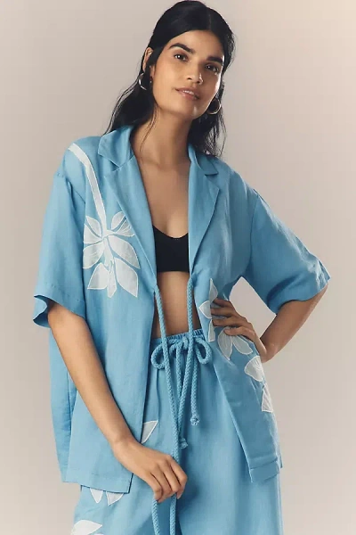 Significant Other Tammy Linen Blend Tie Top In Blue