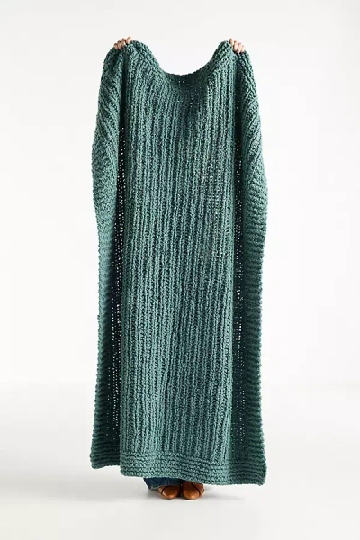 Anthropologie Chunky Wool Blend Throw Blanket In Green