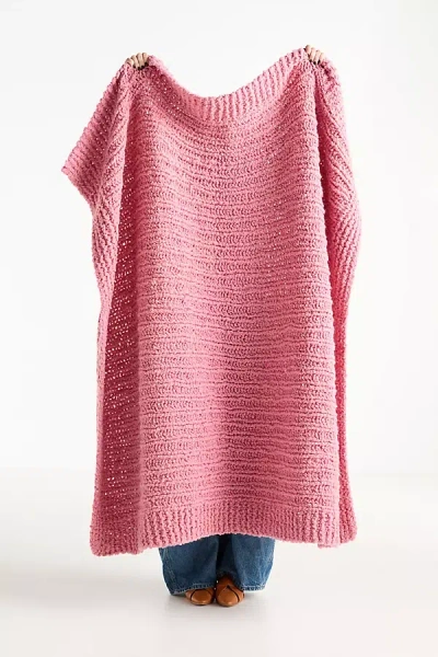 Anthropologie Chunky Wool Blend Throw Blanket In Pink