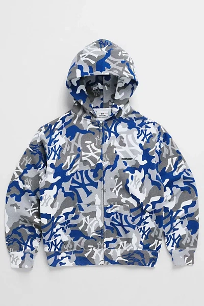 Madhappy Yankees Camo Full Zip Hoodie In Blue, Men's At Urban Outfitters In Gray