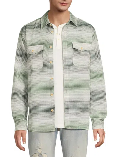 Scotch & Soda Relaxed Fit Ombré Stripe Cotton Waffle Texture Button-up Shirt In Green