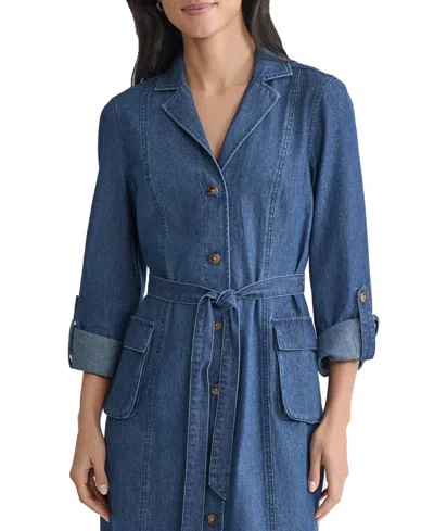 Jones New York Denim Cargo Shirtdress In Blue