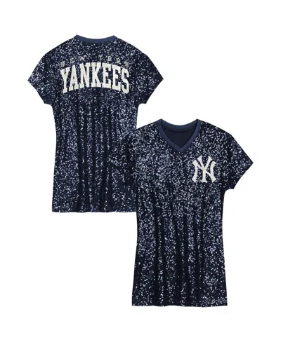 Outerstuff Big Girls Navy New York Yankees Sequin V-neck Dress In Blue
