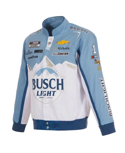 Jh Design Men's White/light Blue Ross Chastain Busch Light Full-snap Twill Uniform Jacket In Blue