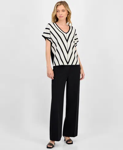 T Tahari Striped Extended Sleeve Sweater In Black