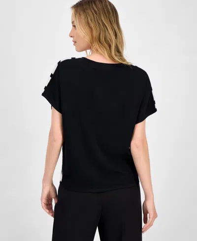 T Tahari Striped Extended Sleeve Sweater In Black