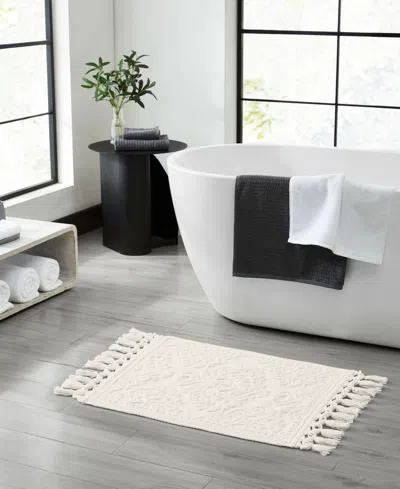 Jean Pierre New York Ricardo Fringe Cotton Bath Rug 21"x 41" In White